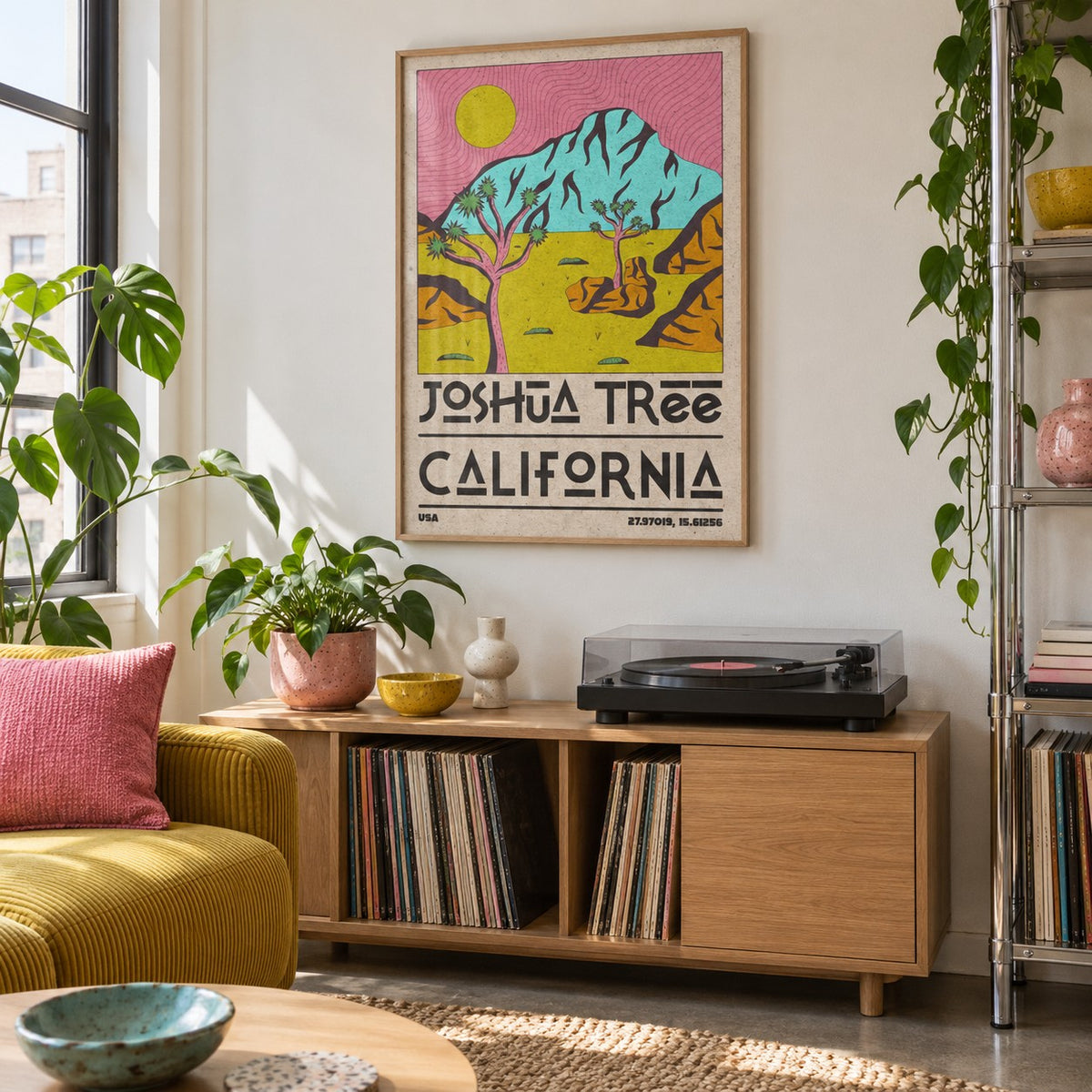 Joshua Tree Art Print shown in a creative city apartment (frame not included)