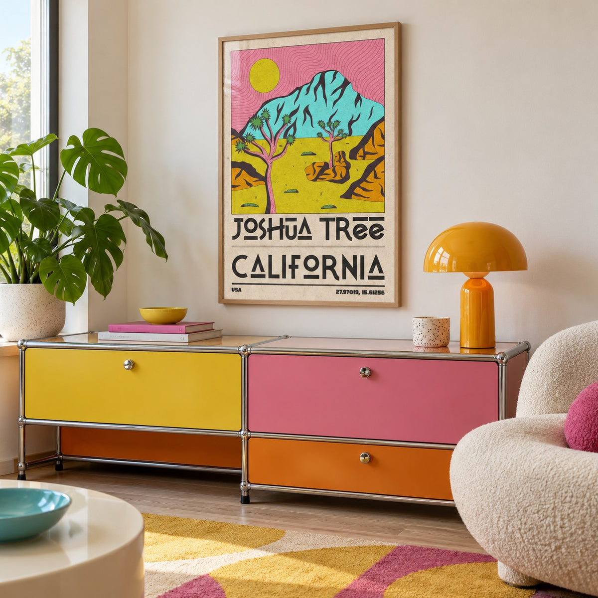 Joshua Tree Art Print shown in a playful retro modern room (frame not included)
