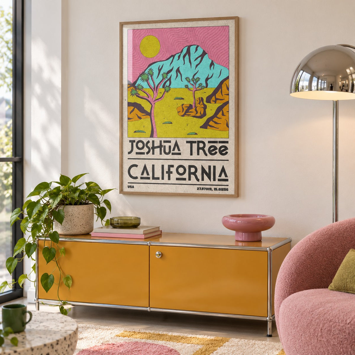 Joshua Tree Art Print shown in a calm reading corner (frame not included)