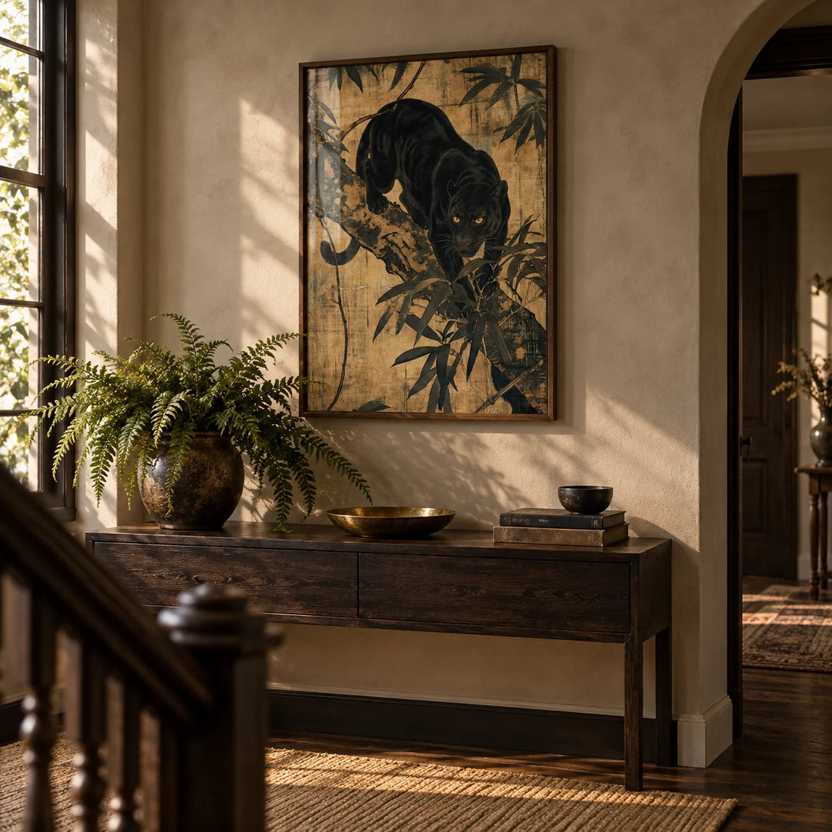 Jungle Wall Art, framed on the wall of a characterful hallway
