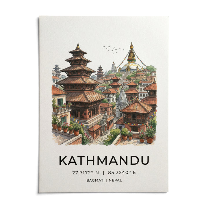 Kathmandu Art Print, shown as an unframed paper print on a plain white background