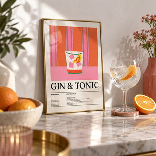 Kitchen Art Print, a small A4 framed print leaning on a shelf in a living room