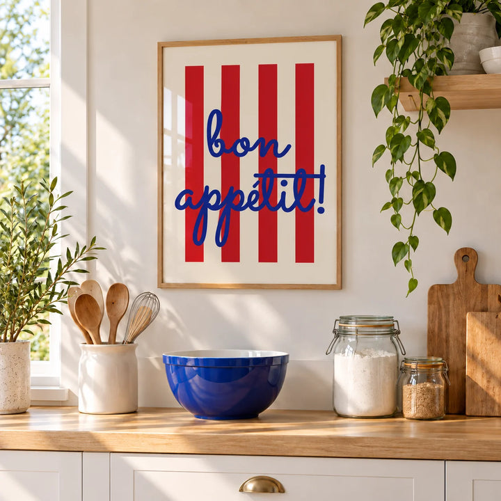 Kitchen Wall Art, framed on the wall of a pantry baking station