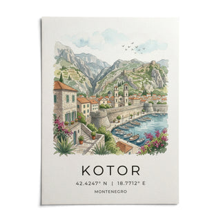 Kotor Landscape Art Print, shown as an unframed paper print on a plain white background