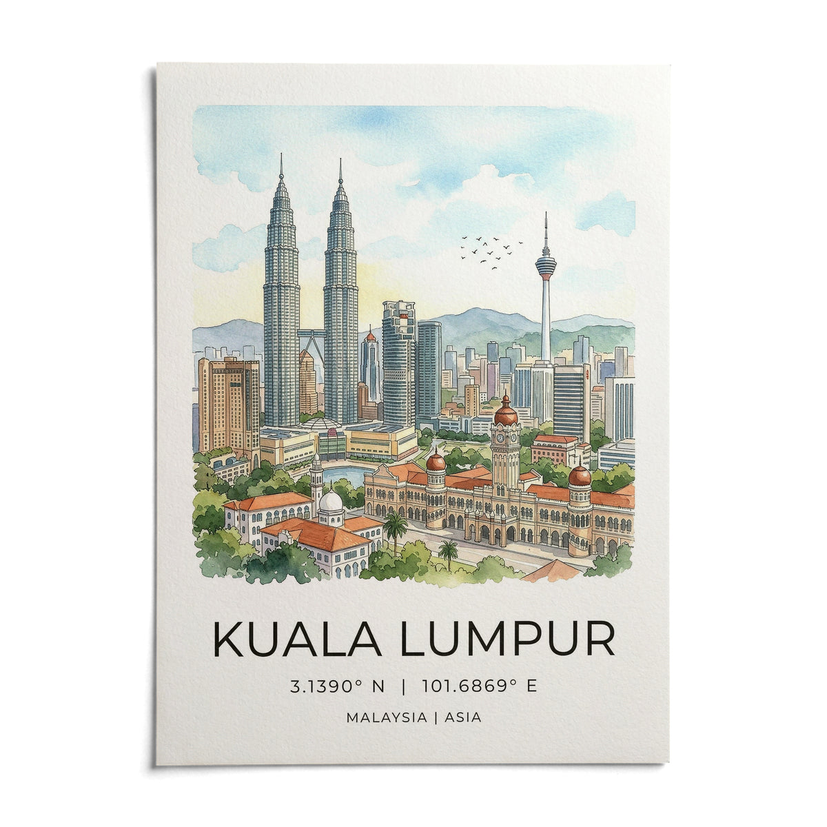 Kuala Lumpur Art Print, shown as an unframed paper print on a plain white background