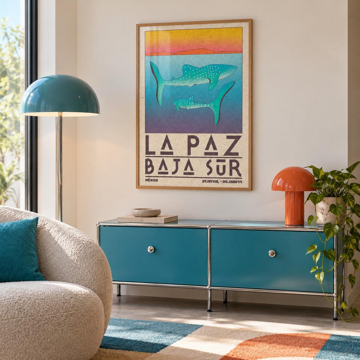La Paz Mexico Poster shown in a calm reading corner (frame not included)