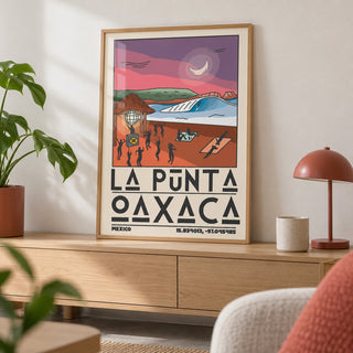 La Punta Oaxaca Wall Art shown in a living room, leaning on an oak console (frame not included)