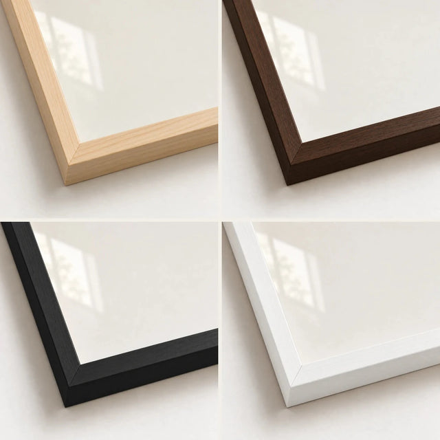 Frame corners in natural wood, dark wood, black and white