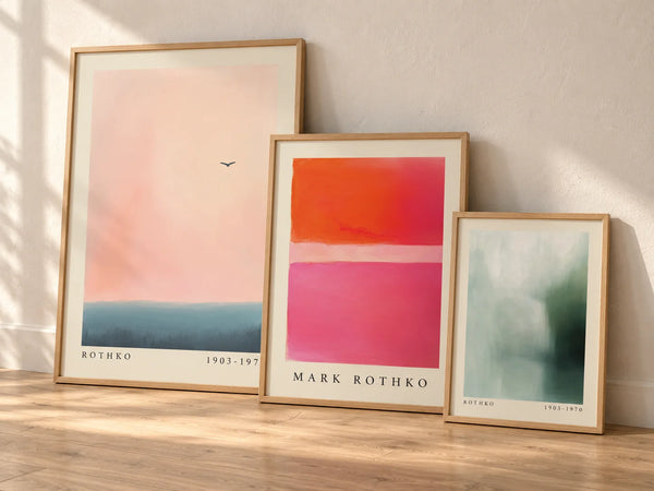 Rothko-inspired abstract prints in wooden frames