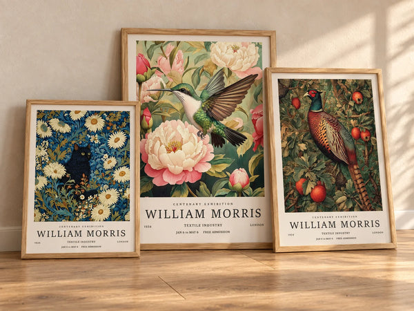 William Morris-inspired botanical bird and cat prints
