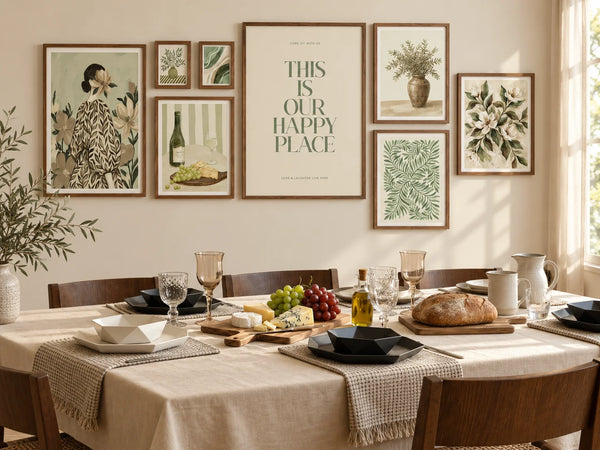 Botanical Harmony gallery wall set in a dining room