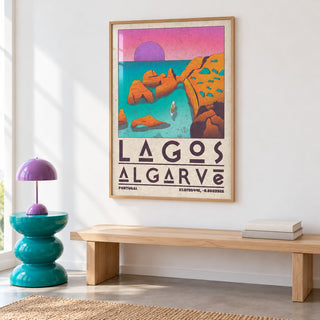 Lagos Algarve Wall Art shown in a colourful minimalist room (frame not included)