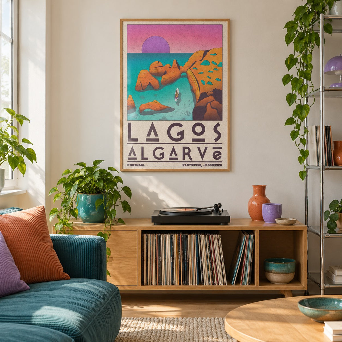 Lagos Algarve Wall Art shown in a creative city apartment (frame not included)
