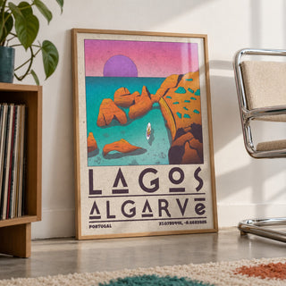 Lagos Algarve Wall Art shown in a living room, leaning on the floor by a chrome chair (frame not included)