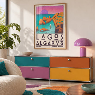 Lagos Algarve Wall Art shown in a playful retro modern room (frame not included)