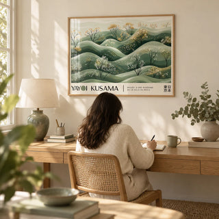 Landscape Art Prints, framed on the wall of a calm home office with a cream wall