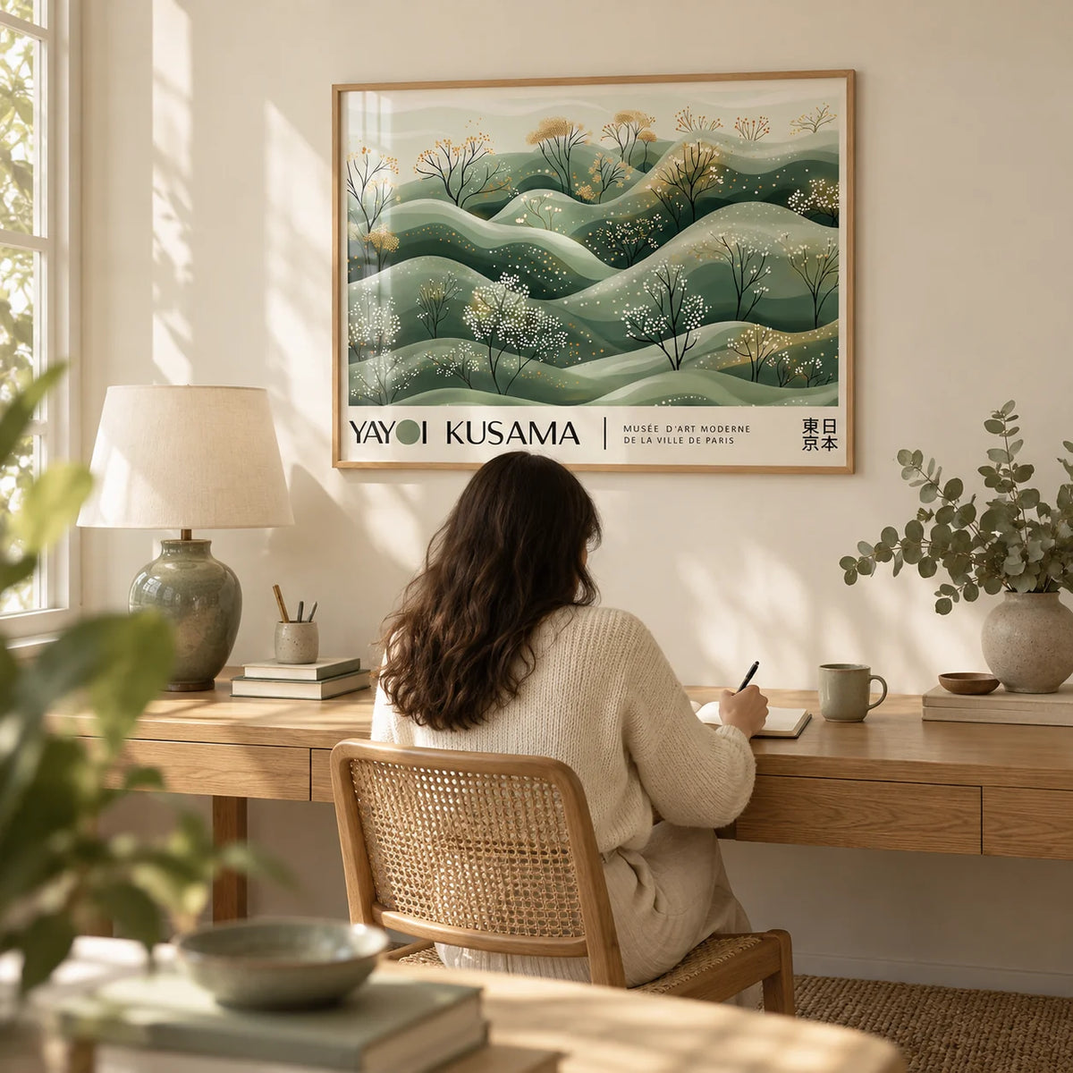 Landscape Art Prints, framed on the wall of a calm home office with a cream wall