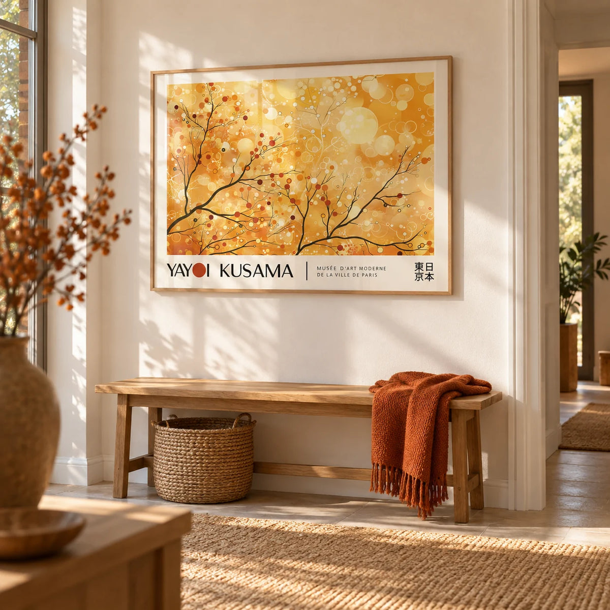 Landscape Poster, framed on the wall of a bright hallway with a warm white wall