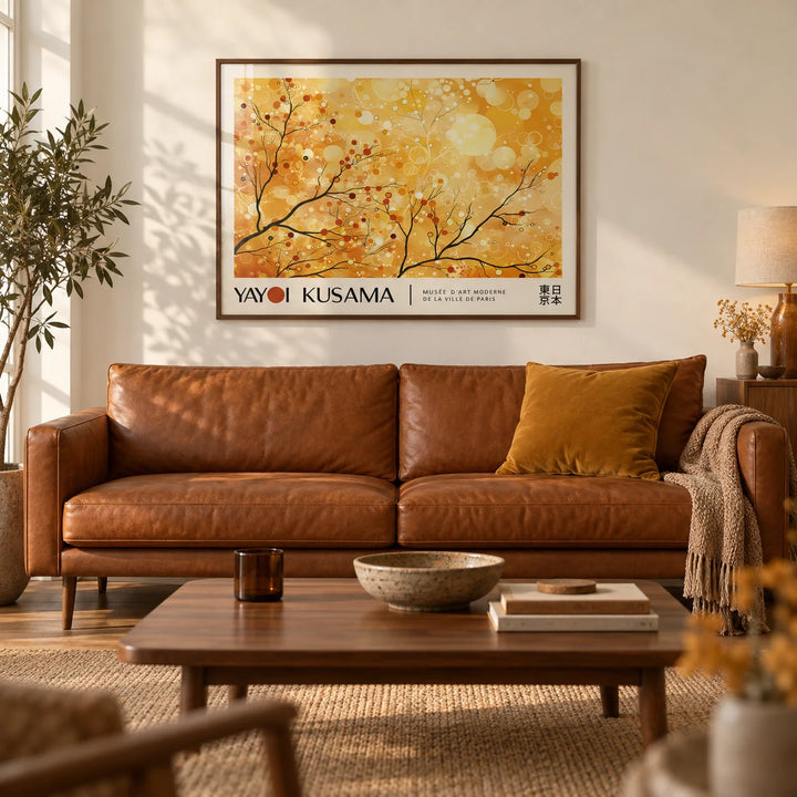 Landscape Poster, framed on the wall of a warm modern living room with a cream wall and a walnut floor