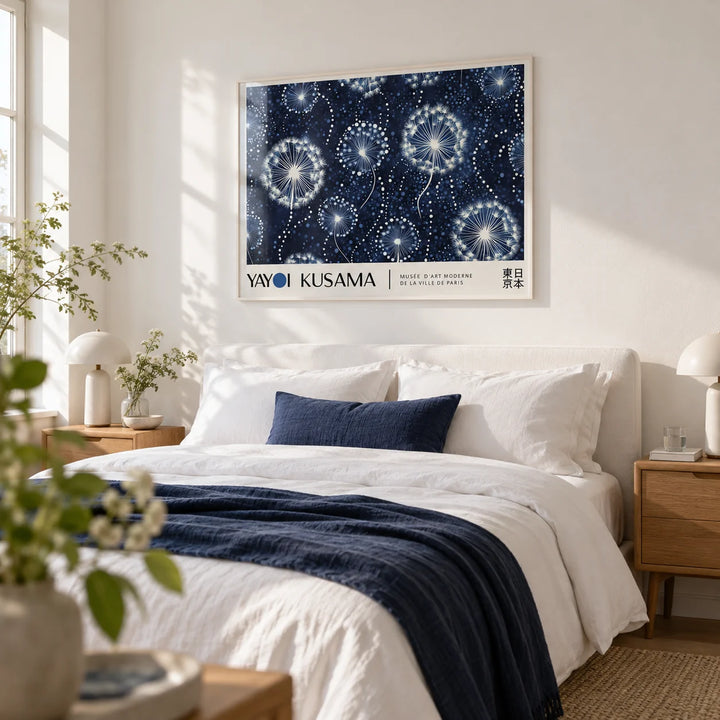 Landscape Posters, framed on the wall of a fresh bedroom with a white wall