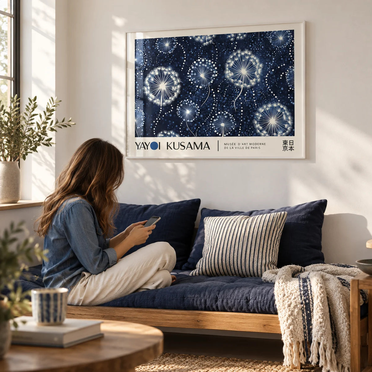 Landscape Posters, framed on the wall of a reading nook with a soft white wall in a living room