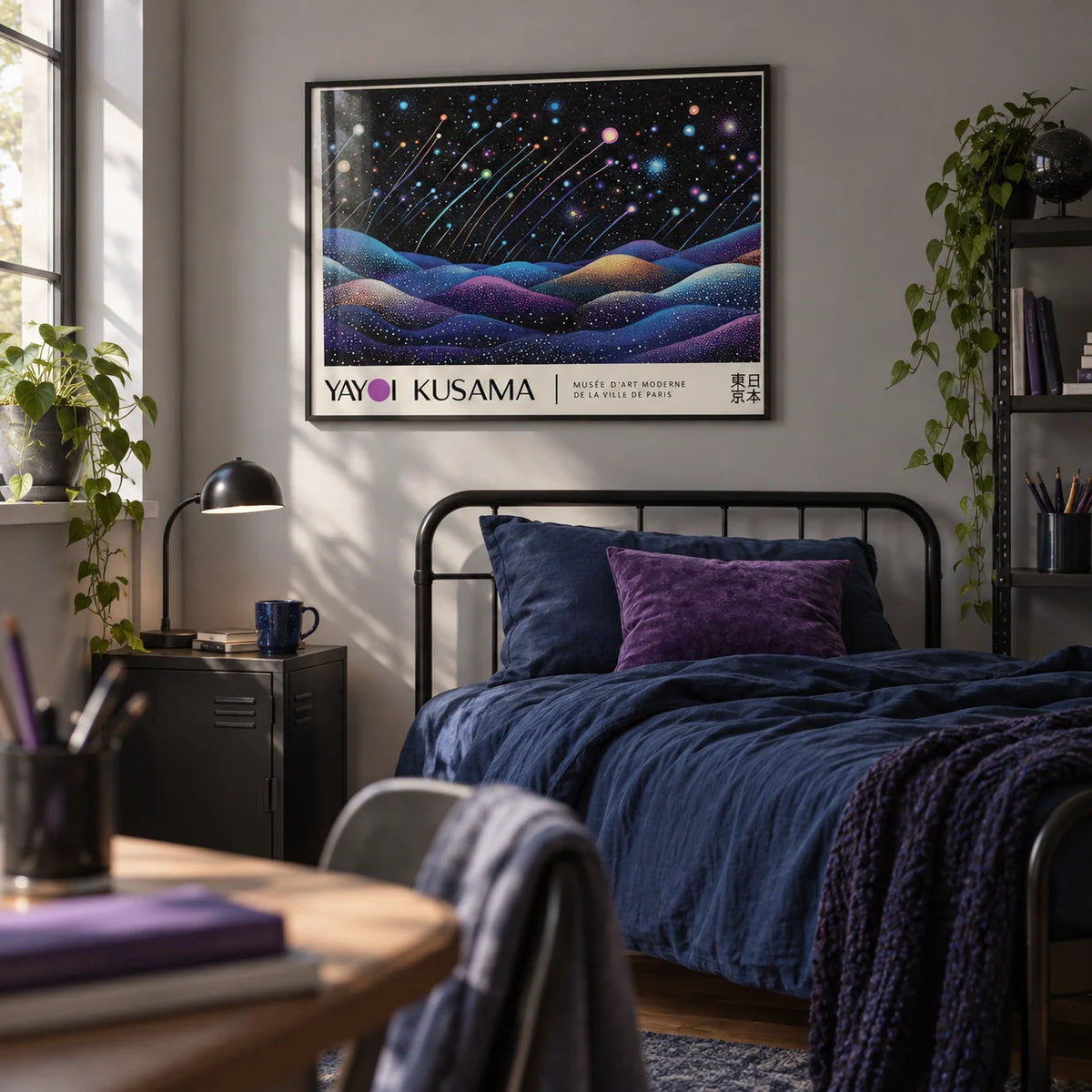 Landscape Prints, framed on the wall of a cool teen bedroom (13-17) with a soft grey wall