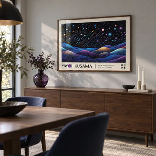 Landscape Prints, framed on the wall of a modern dining room with a soft grey wall