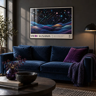Landscape Prints, framed on the wall of a moody modern living room with a charcoal wall and a dark oak floor