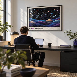 Landscape Prints, framed on the wall of a quiet home office with a white wall