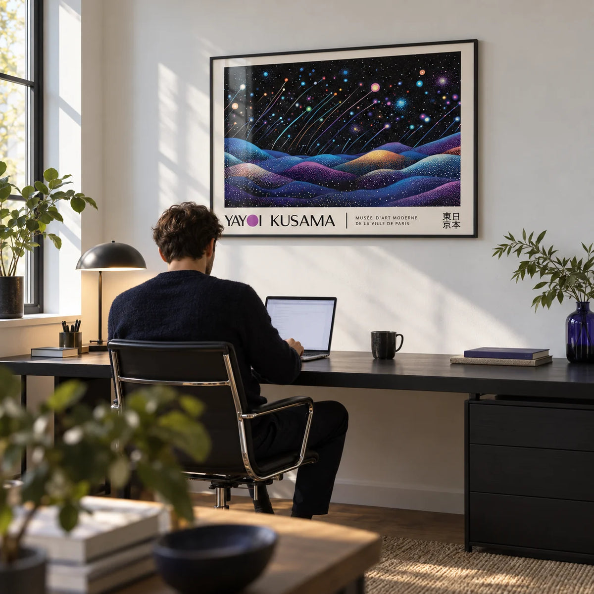 Landscape Prints, framed on the wall of a quiet home office with a white wall