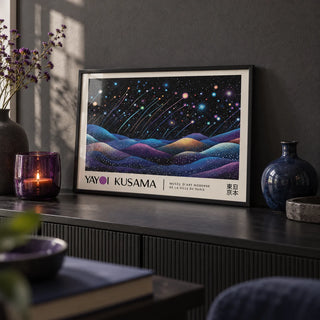 Landscape Prints, a small A4 framed print leaning on a black sideboard in a living room