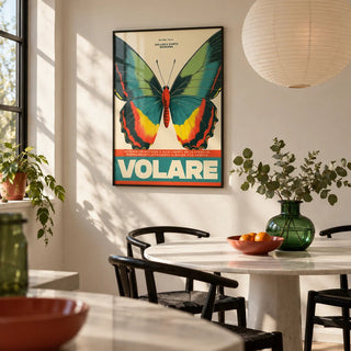 Large Butterfly Wall Art, framed on the wall of a modern dining nook