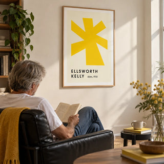 Large Minimalist Wall Art, framed on the wall of a calm reading spot with a cream wall in a living room