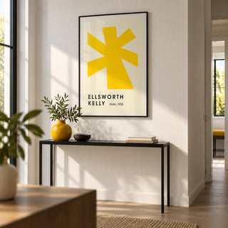Large Minimalist Wall Art, framed on the wall of a modern hallway with a white wall