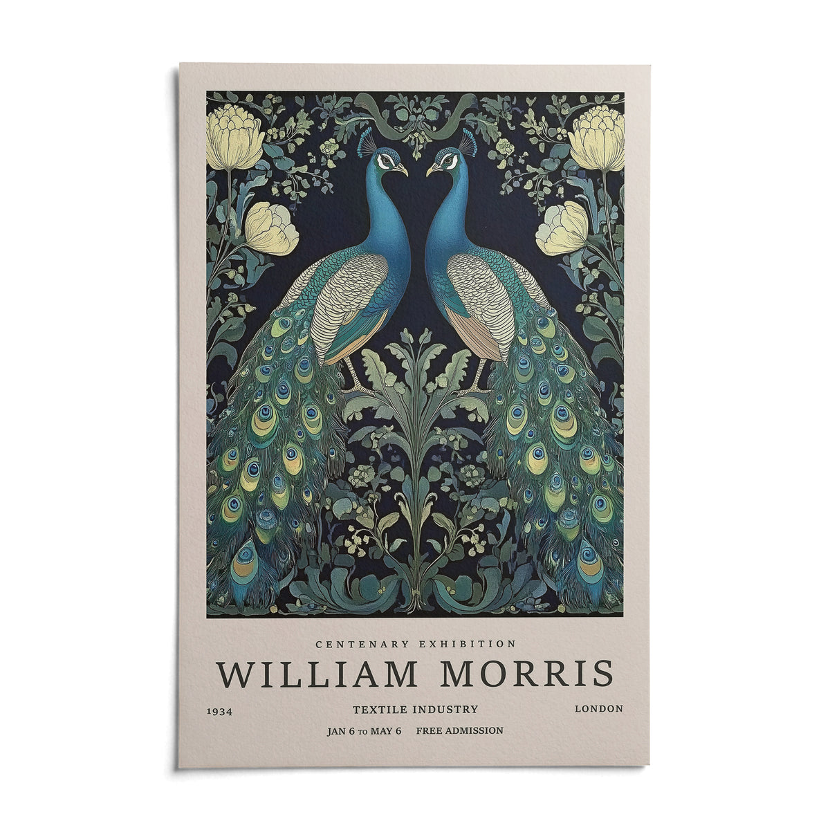 Large Peacock Wall Art, shown as an unframed paper print on a plain white background
