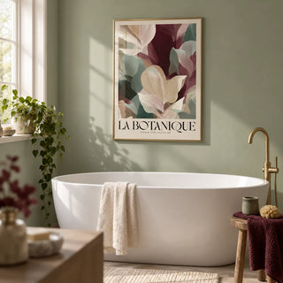 Large Prints for Living Room, framed on the wall of a calm bathroom with plain sage green painted walls