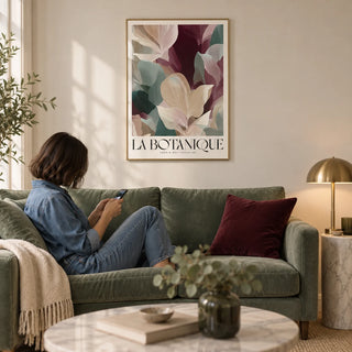 Large Prints for Living Room, framed on the wall of an elegant living room with a soft cream wall