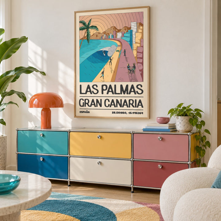 Las Palmas Art Print shown in a playful retro modern room (frame not included)