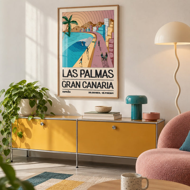 Las Palmas Art Print shown in a calm reading corner (frame not included)