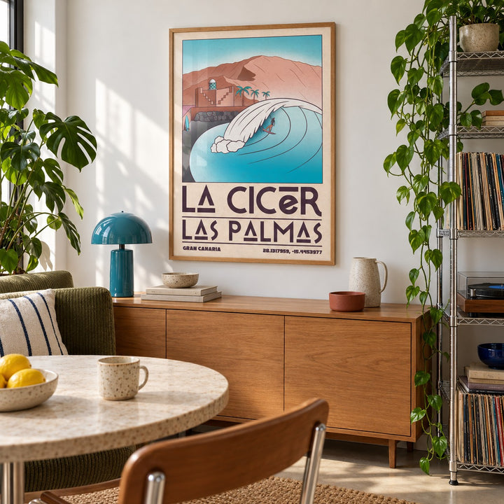 Las Palmas Wall Art shown in a city kitchen dining area (frame not included)