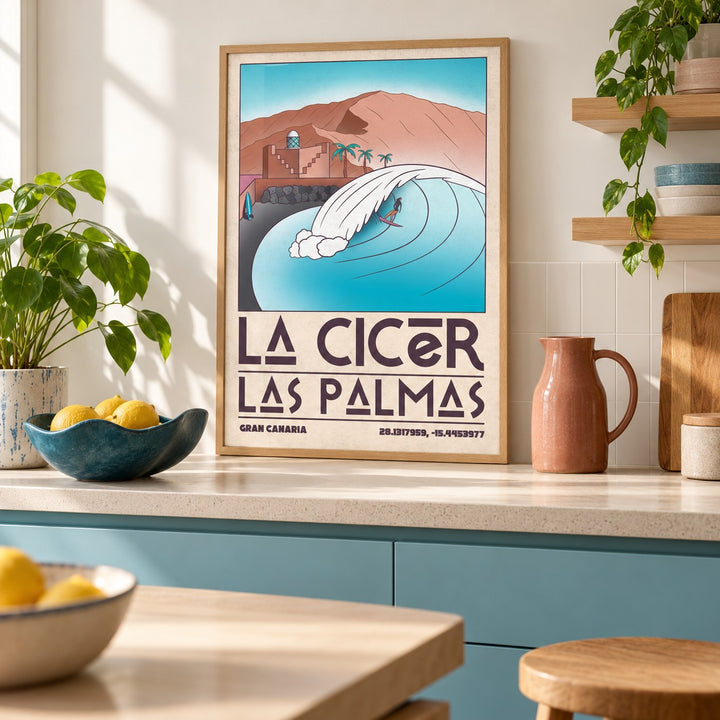 Las Palmas Wall Art shown in a minimalist kitchen (frame not included)