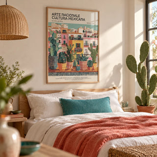 Latin American Wall Art, framed on the wall of a bright bedroom