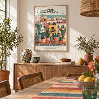 Latin American Wall Art, framed on the wall of a sunny dining room