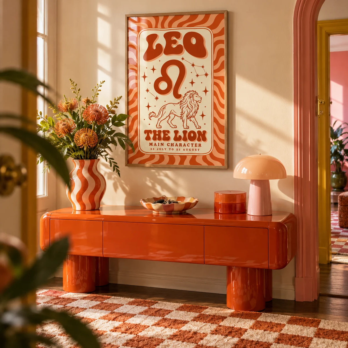 Leo Poster, framed on the wall of a fun hallway