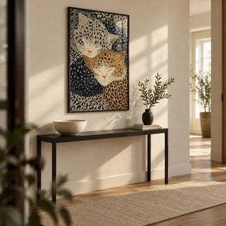 Leopard Print Wall Art, framed on the wall of a calm hallway