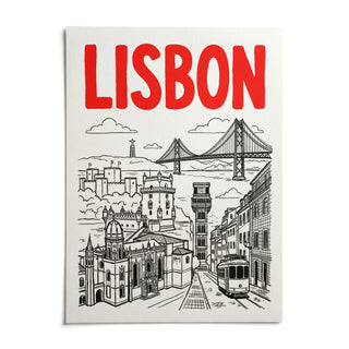 Lisbon Travel Art, shown as an unframed paper print on a plain white background