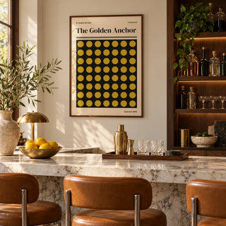 Liverpool Print, framed on the wall of a stylish home bar in a living room