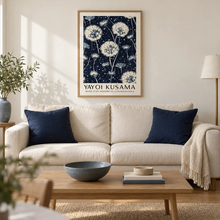 Living Room Prints, framed on the wall of a calm contemporary living room in a UK terraced house with a pale cream wall and oak floor