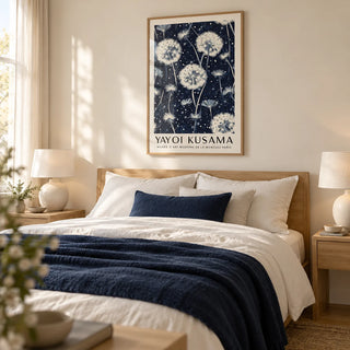 Living Room Prints, framed on the wall of a restful bedroom with a warm cream wall and pale oak furniture