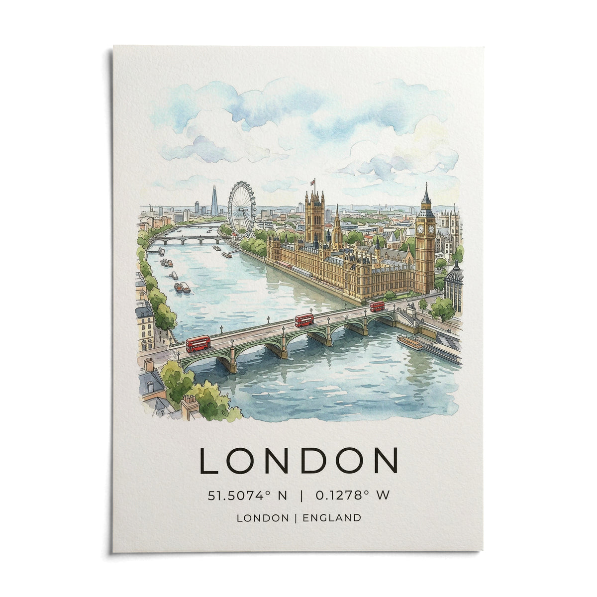 London Cityscape Print, shown as an unframed paper print on a plain white background